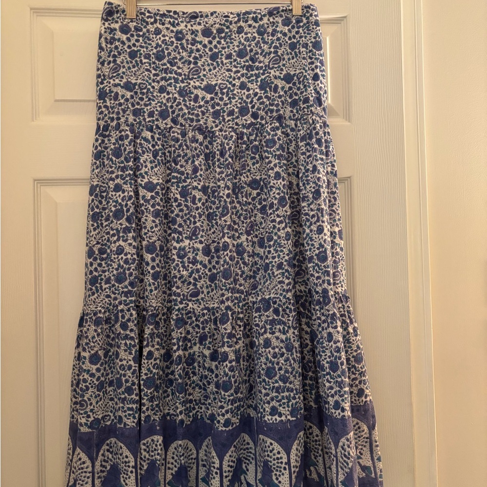 Blue Floral Maxi Skirt - Women's Tiered Boho Skirt